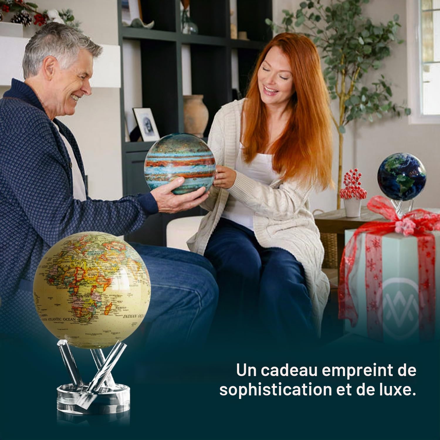 MOVA Globe auto-rotatif, Carte politique antique jaune Classic (4.5") | globe rotatif solaire, sans piles ni câbles, cadeau pour passionnés de géographie, display cinétique premium, déco de bureau