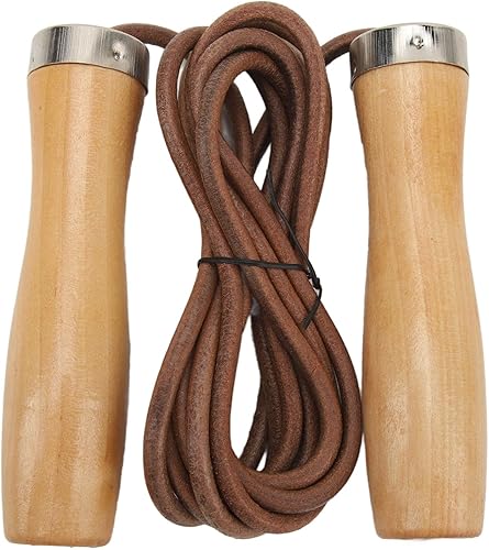 Rope Skipping Rope, Workout Rope with Wooden Handle Cowhide for Fitness Portable Exercise HIIT Aerobic Training