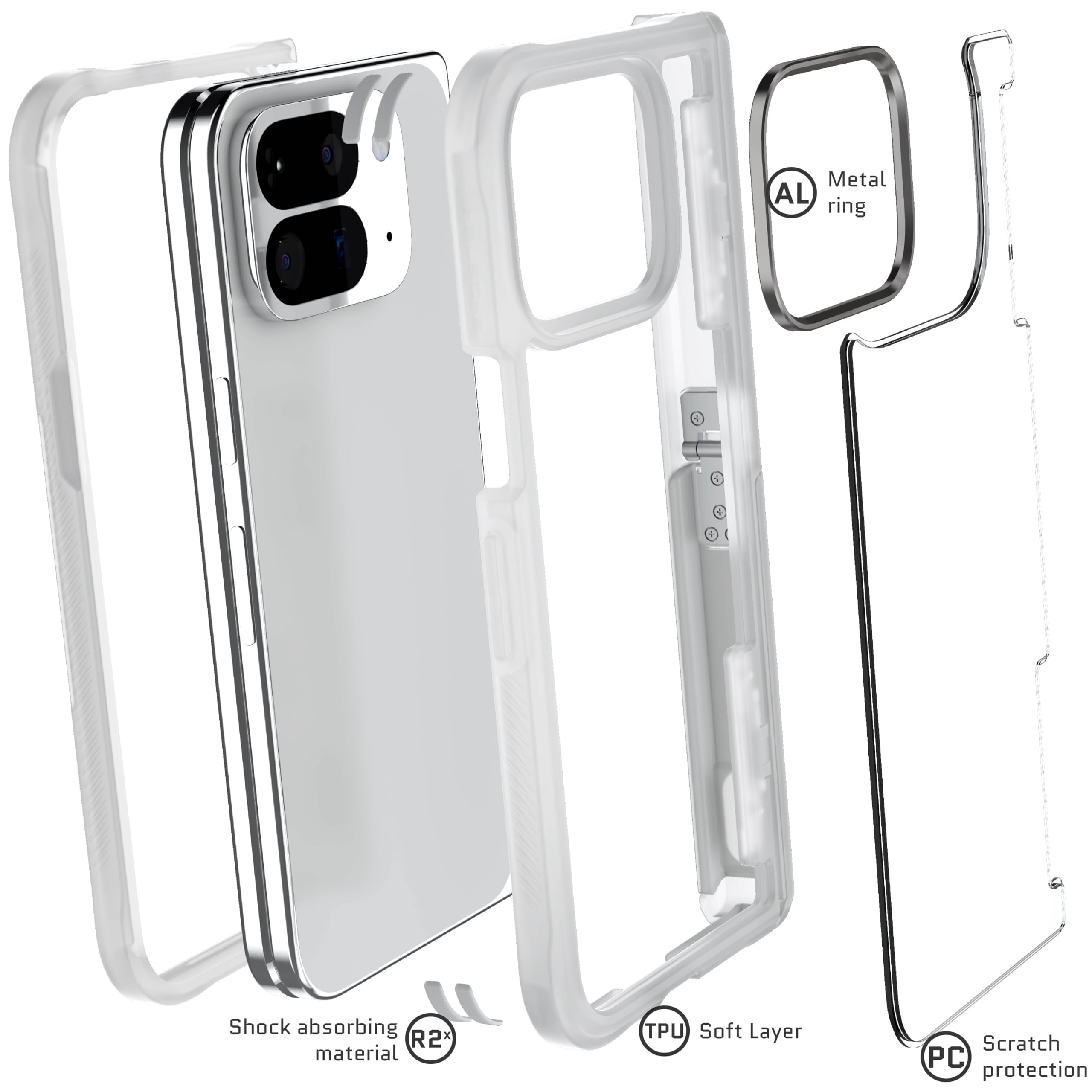 Ghostek Covert per Clear Pixel 10 Pro Fold - Custodia con cavalletto integrato e protezione completa per cardine, progettata per Google Pixel10 Pro Fold 2025 (8 pollici), colore: trasparente opaco.