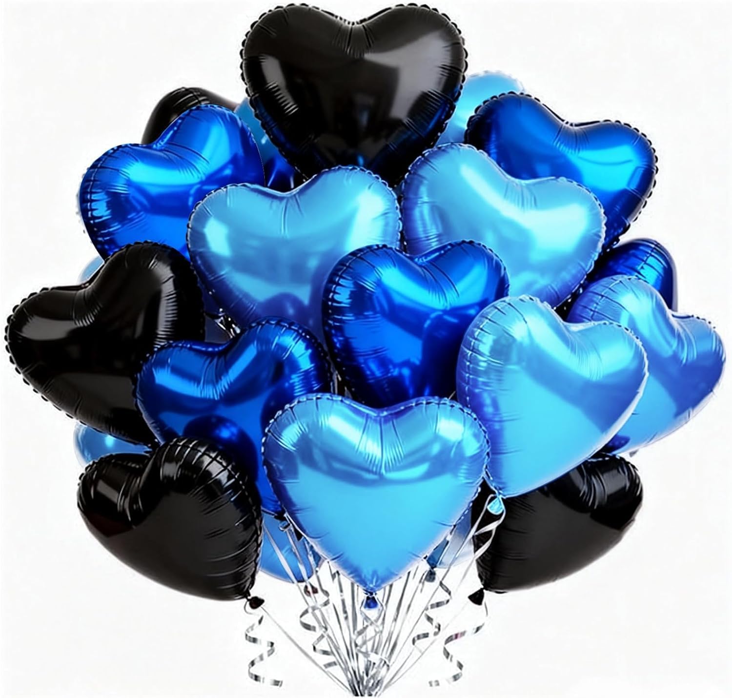 DecoGlee 30Pcs 18 Inch Balloons Navy Blue Black Heart Shape Foil Mylar Banners Decoration for Birthday Valentine's Day Wedding Bridal Shower Anniversary Engagement Party Supplies