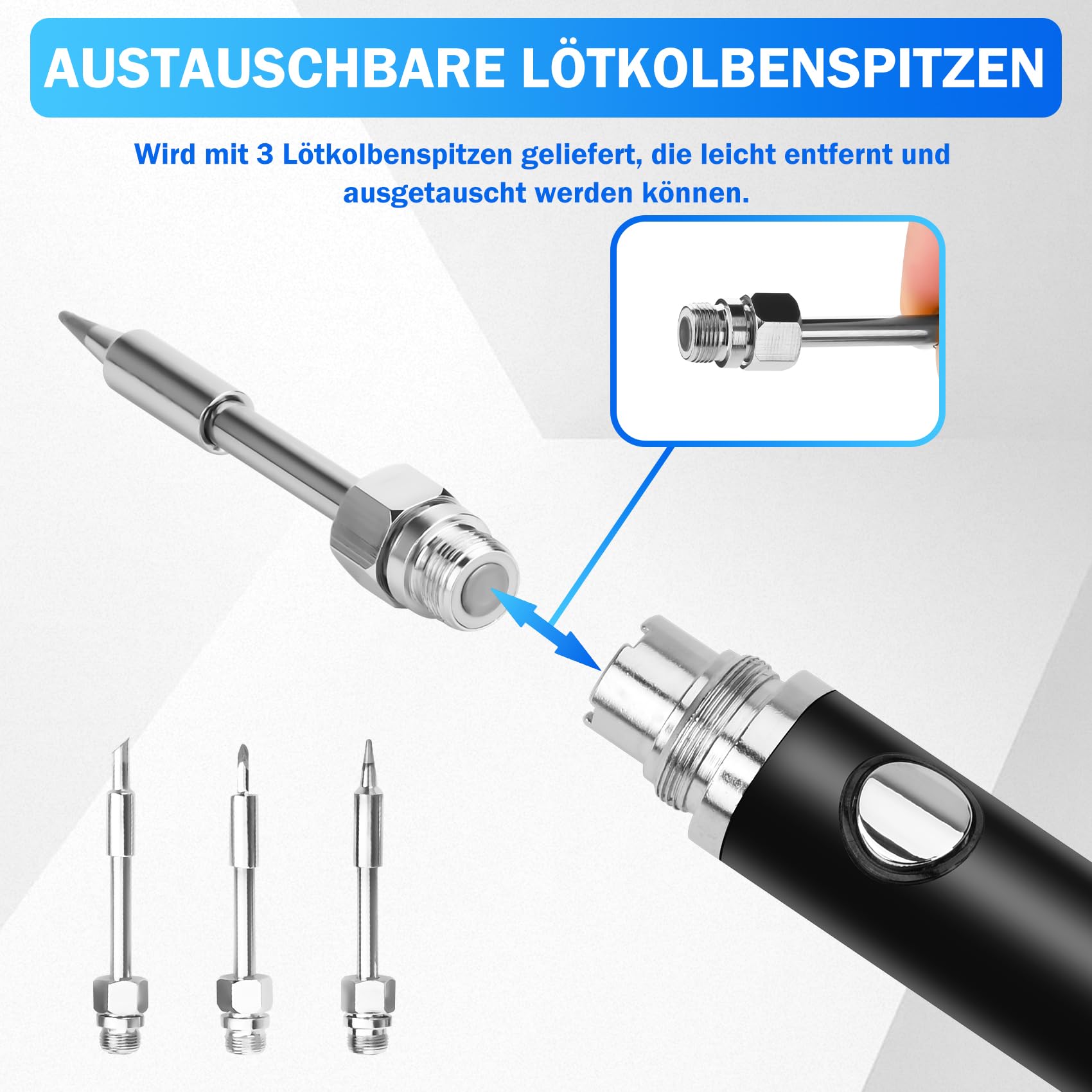KKMOL zestaw do lutowania, akumulator USB do lutowania z 3 stopniami regulacji temperatury 330°C – 450°C, 3 groty lutownicze, stojak do lutownicy, drut lutowniczy, profesjonalna bezpieczna lutownica