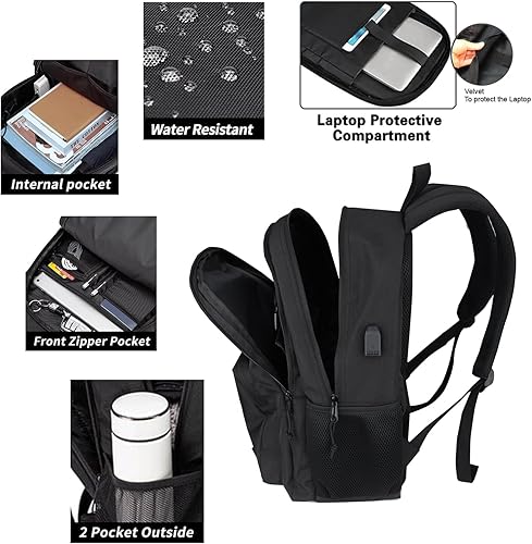Miniatura 3 de KEOFID Mochila para laptop, mochila de viaje para hombres y mujeres, puerto de carga USB, Negro, 17,3 pulg., Mochilas de mochila