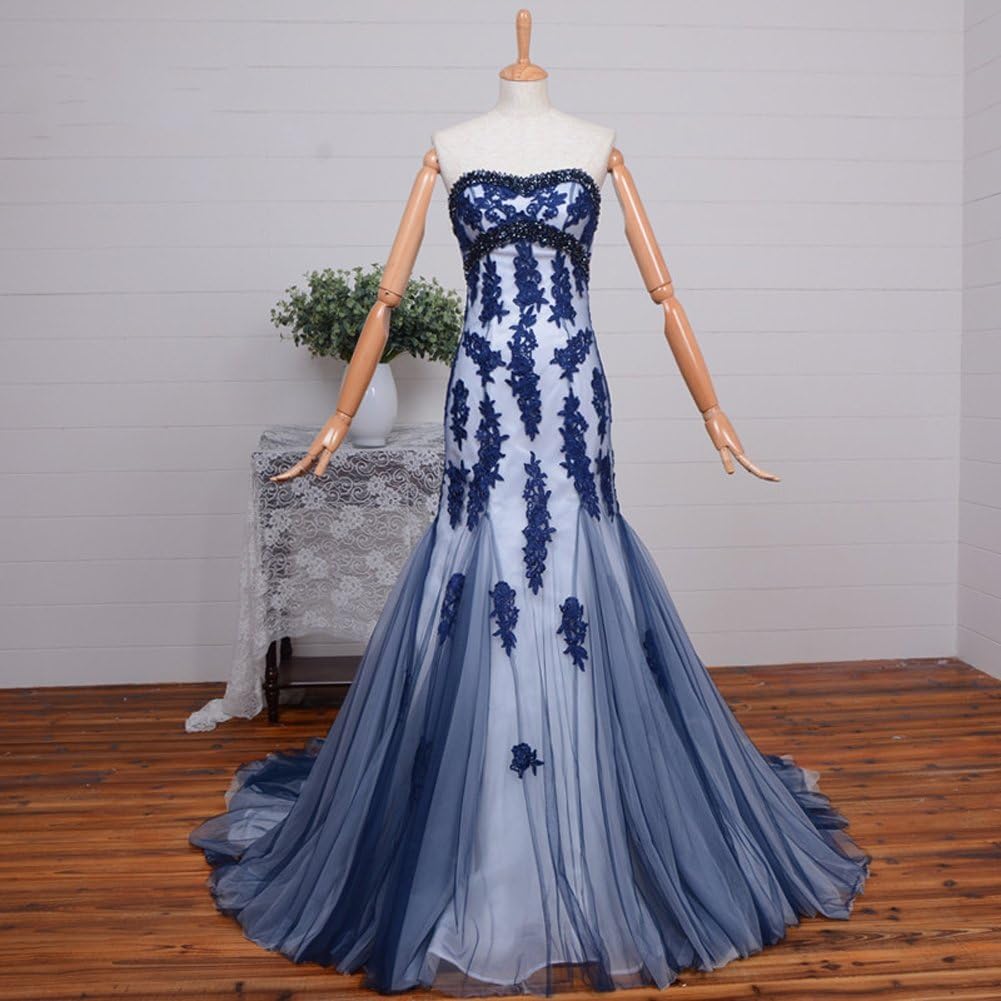 Kivary® Beaded Sweetheart Mermaid Long Tulle Gothic Corset Lace Prom Evening Dresses