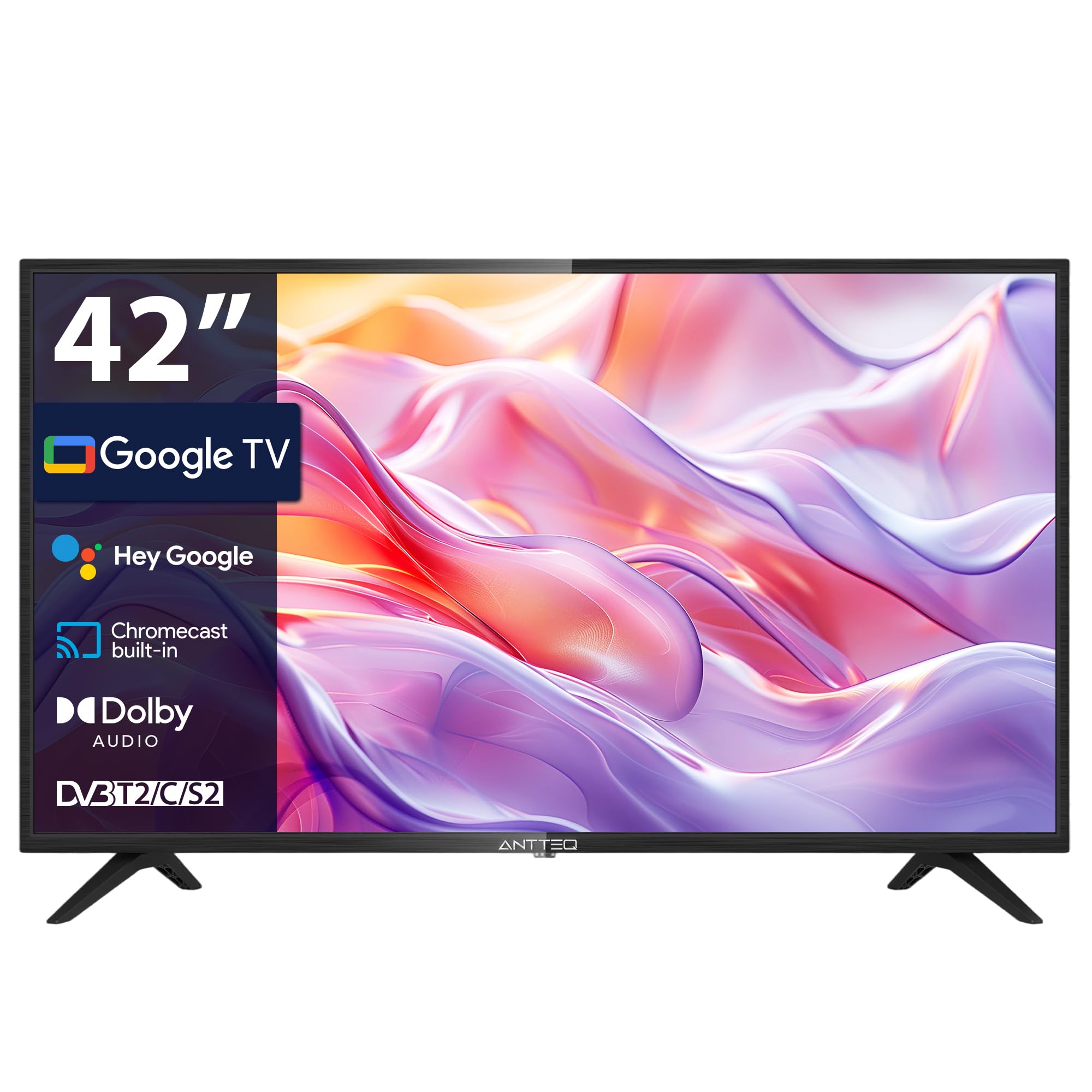 Antteq G42 Smart TV 42 Pollici Full HD Google TV - Assistente Google, Chromecast, HDR10, Dolby Audio,Triplo Tuner DVB-T2/C/S2, 3× HDMI, PVR USB, Wi-Fi