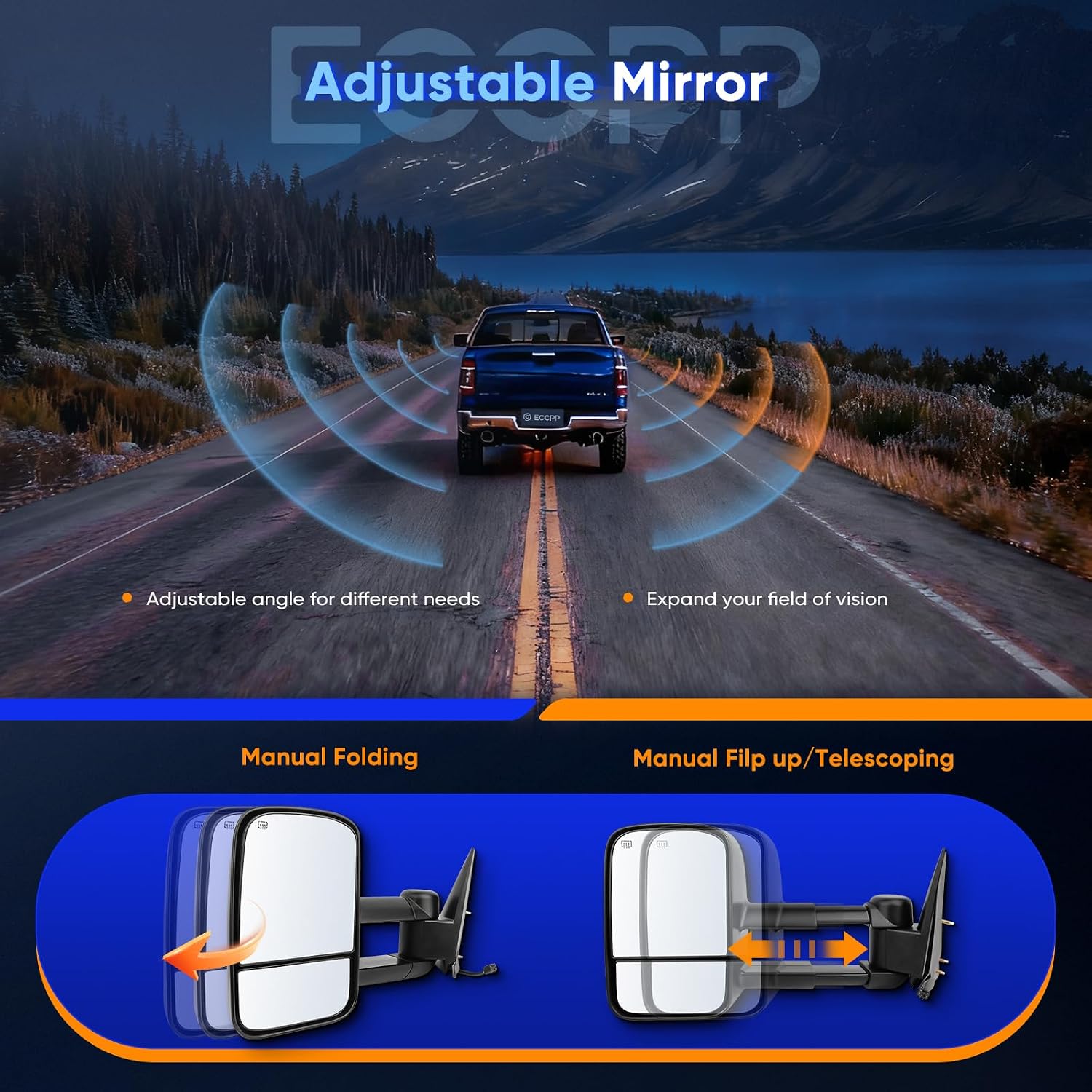 ECCPP Towing Mirrors For Chevy For Silverado For Tahoe For Suburban For GMC For Sierra For Yukon Xl Black Power Heated Towing Side Mirrors 2000 2001 2002
