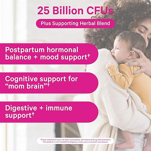 Miniatura 3 de Pink Stork Probióticos para mujeres posnatales, 30 mil millones de CFUS con Ashwagandha y manzanilla, esenciales posparto para el equilibrio