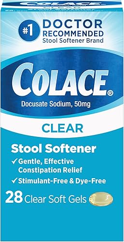 Colace Suavizante transparente de heces de 50 mg de geles suaves 28 unidades de docusate de sodio para un alivio suave y fiable recomendado por Colace Suavizante transparente de heces de 50 mg de geles suaves 28 unidades de docusate de sodio para un alivio suave y fiable recomendado por