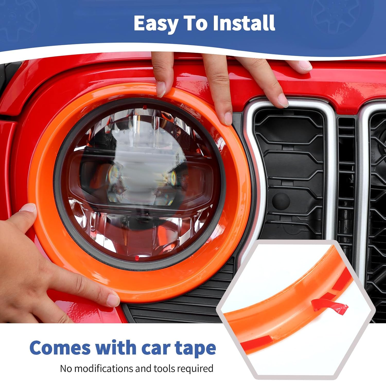 for 2024 Wrangler Grille Inserts + Headlights Cover for Jeep Wrangler JL JLU Gladiator JT 2024 up Orange Exterior Accessories 9pcs