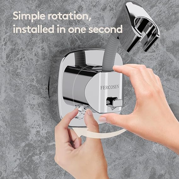 360° Swivel Shower Head Holder with Suction Cup | 10kg Load Capacity, Tool-Free Installation in Seconds | Removable and Rust-Resistant Shower Bracket with Storage Hook (Silver)
