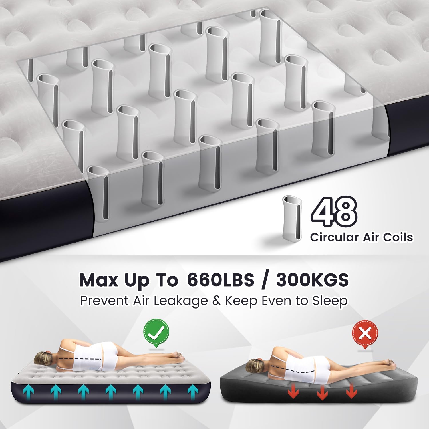 Colchón inflable Queen con bomba de batería integrada de 2500 mAh, 10 pulgadas de altura, colchón inflable rápido y fácil de inflar/desinflar para camping, hogar, maletero, cama, cojín de viaje, cama