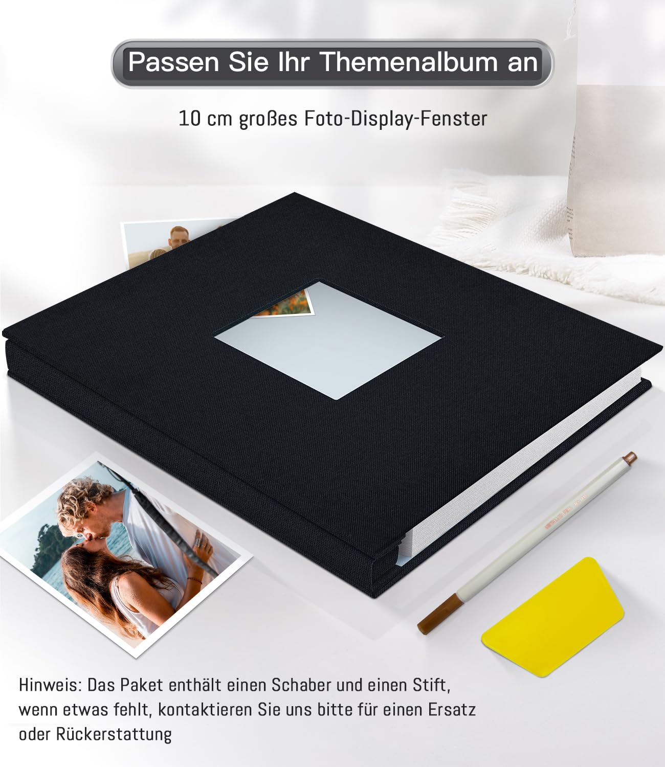Popotop Fotoalbum selbstklebend mit Bildanzeigefenster, 40 Seiten DIY Scrapbook Album für 10x15 Bilder, Leineneinband Erinnerungsbuch für Baby Hochzeit, mit Scraper und Metallic Stift
