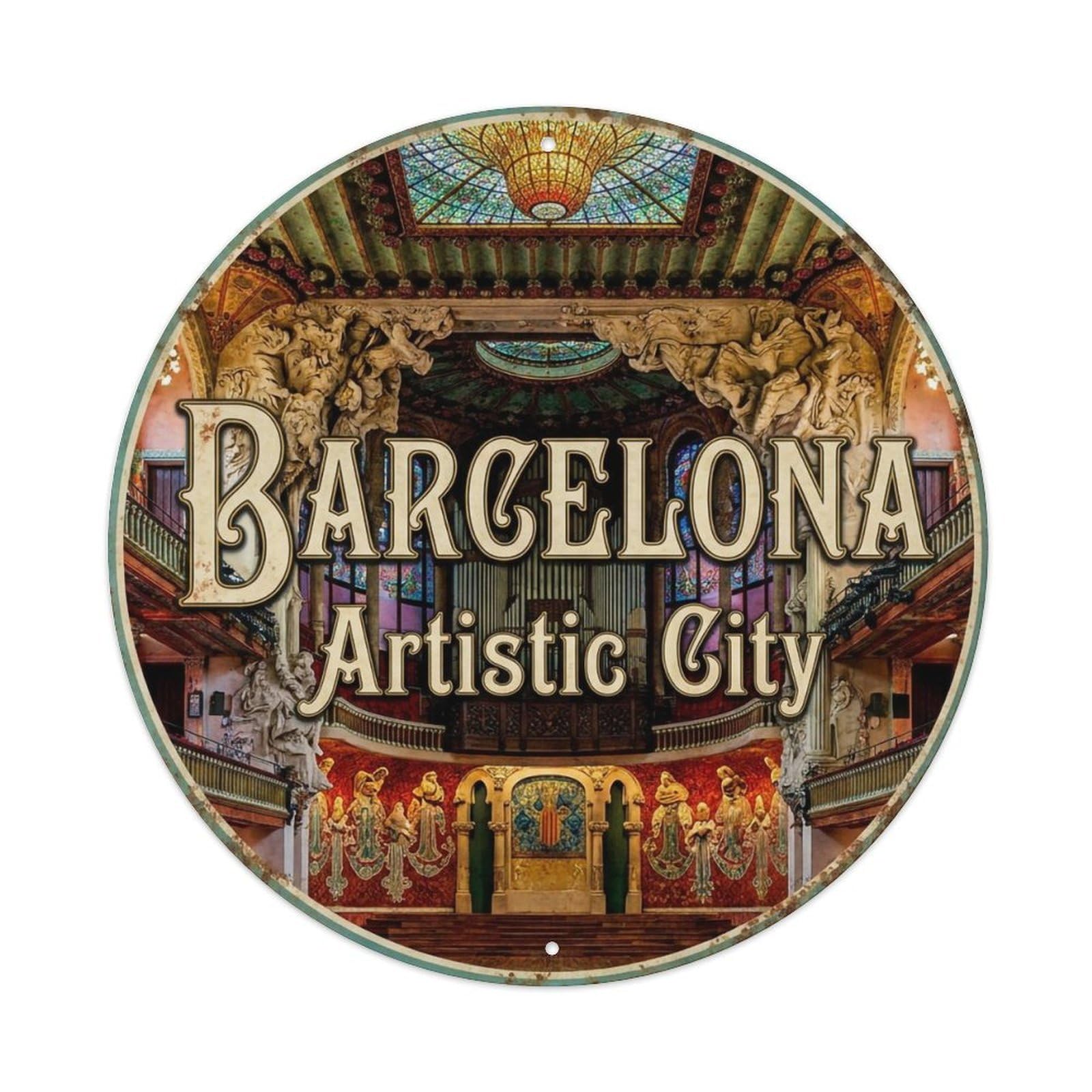 Vintage Travel Barcelona Spain Heirloom Metal Tin Sign