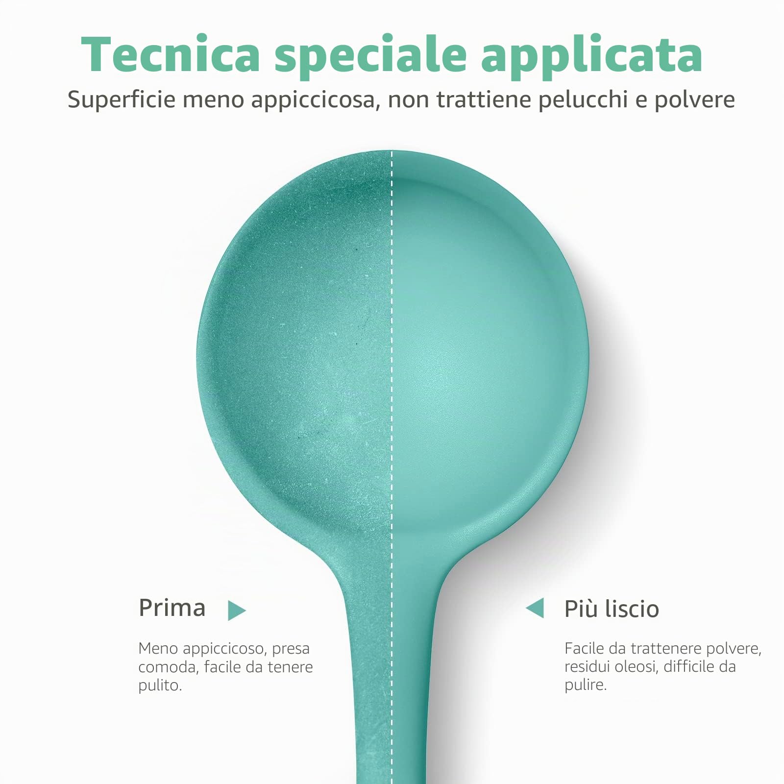 Mestolo da zuppa in silicone da 34cm: U-Taste 315℃ resistente al calore, antiaderente, gomma senza cuciture, cucchiaio da cucina grande con manico lungo e solido antiscivolo (Aqua Sky)