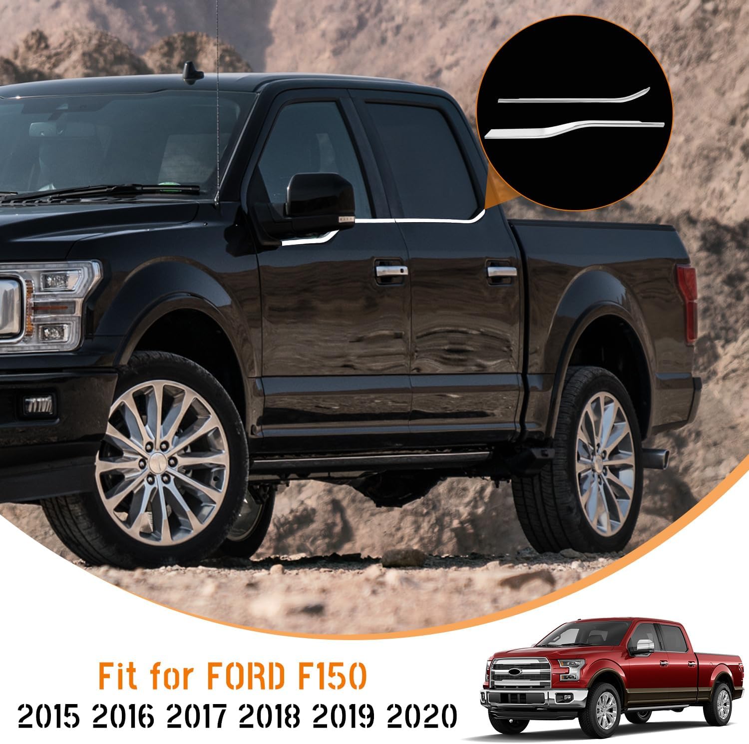 Exterior Door Window Molding Trims fit for Ford F150 2015-2020,Door Window Bottom Sill Weatherstrip Covers,Seal Belt Weather Stripping Decor,3MM Adhesiver,4PCS Chrome