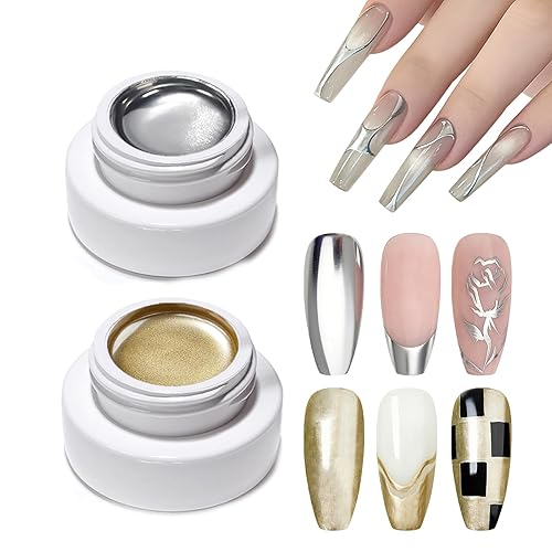 Metallic Gel Nail Polish Set, Silver & Gold Chrome Gel