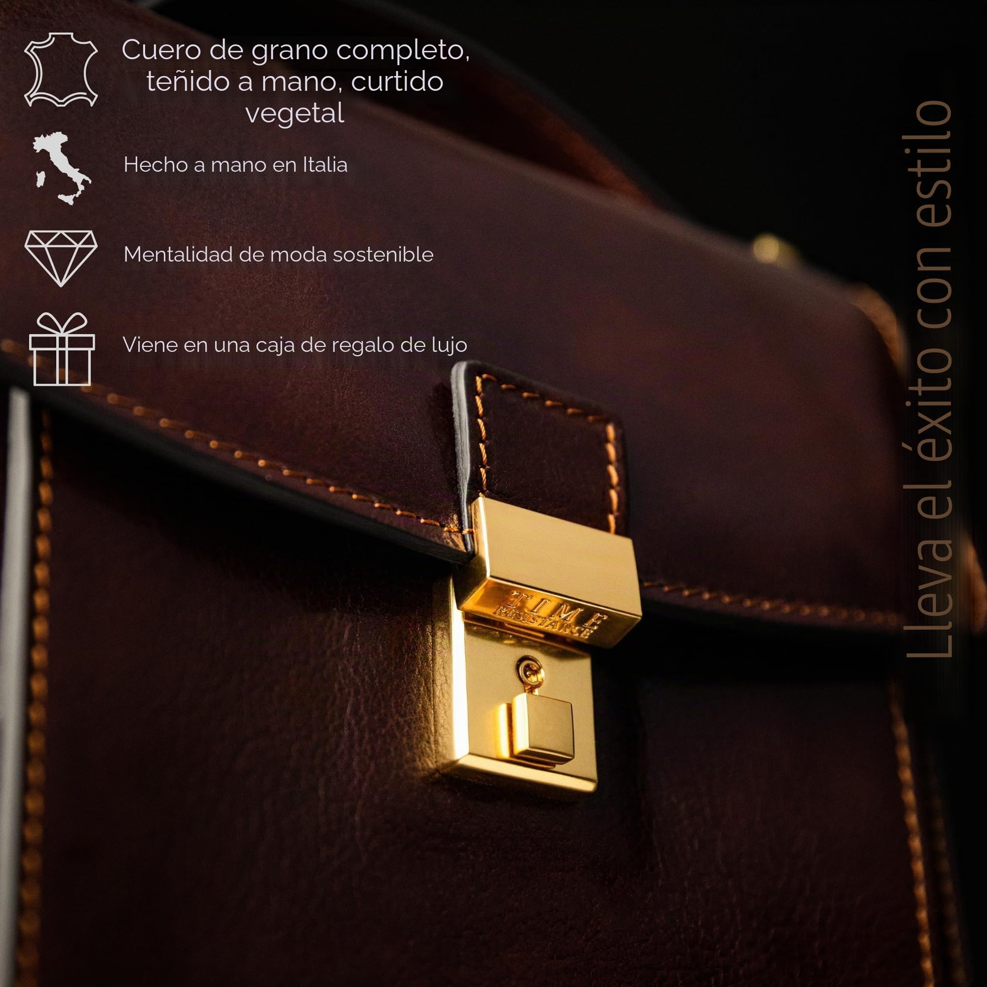 Time Resistance Bolso Bandolera para Hombre y Mujer de Piel - Maletín Portadocumentos de Mano en Cuero