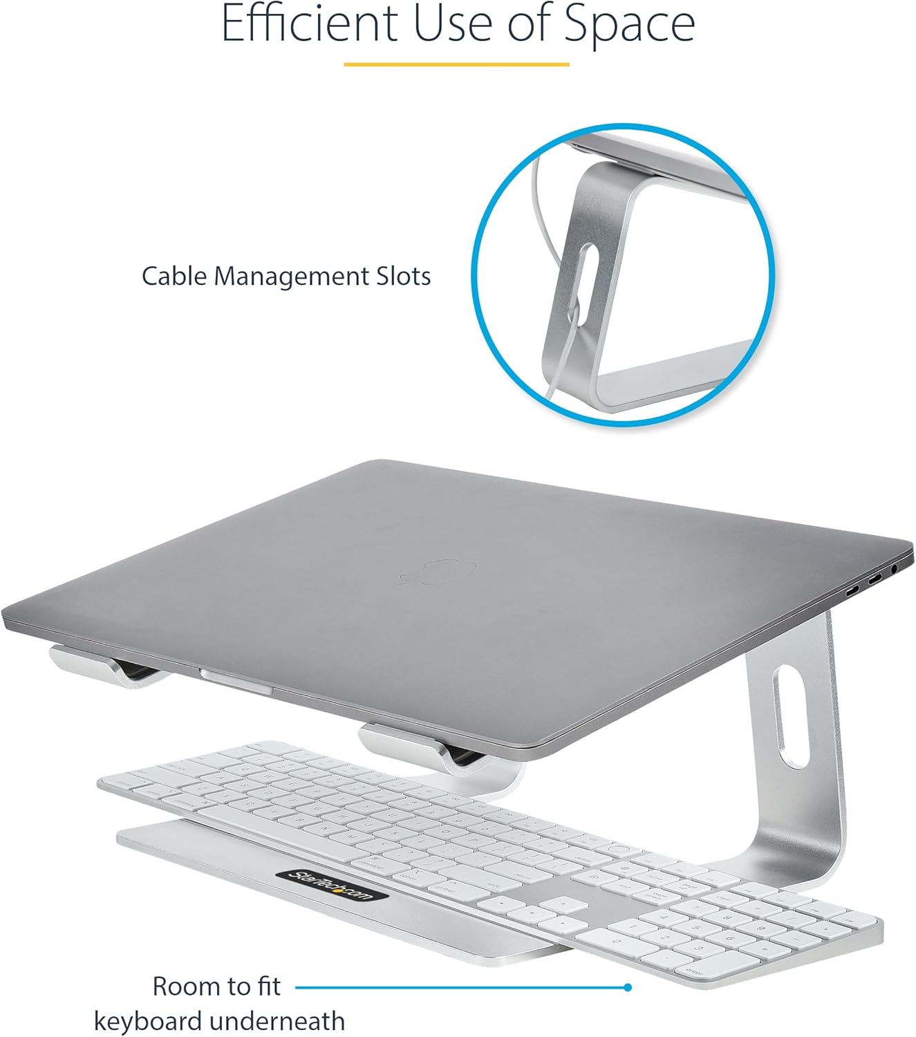 StarTech.com Laptop Stand for Desk, Supports 5kg/11lb, Aluminum, Silver, Ergonomic Laptop Riser, Portable Laptop Holder, Computer Stand for MacBook Air/Pro, Dell XPS, Lenovo (Laptop-Stand-Silver)