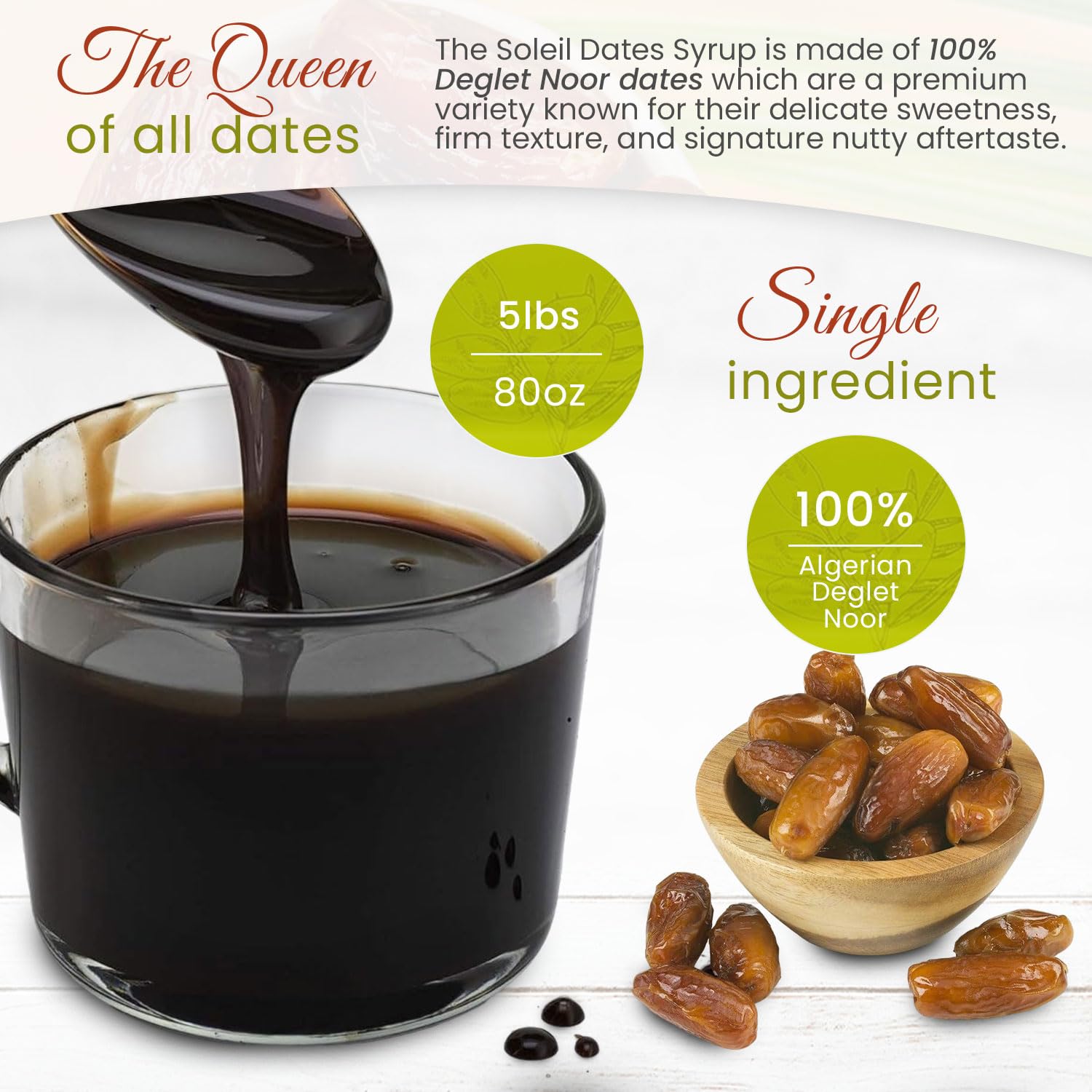 5lb ORGANIC DATE SYRUP | Made with100% Deglet Noor dates | Certified Organic, NON-GMO, KOSHER & VEGAN. Healthy Natural sweetener with NO added sugars or preservatives, Gluten-free, BPA-free.