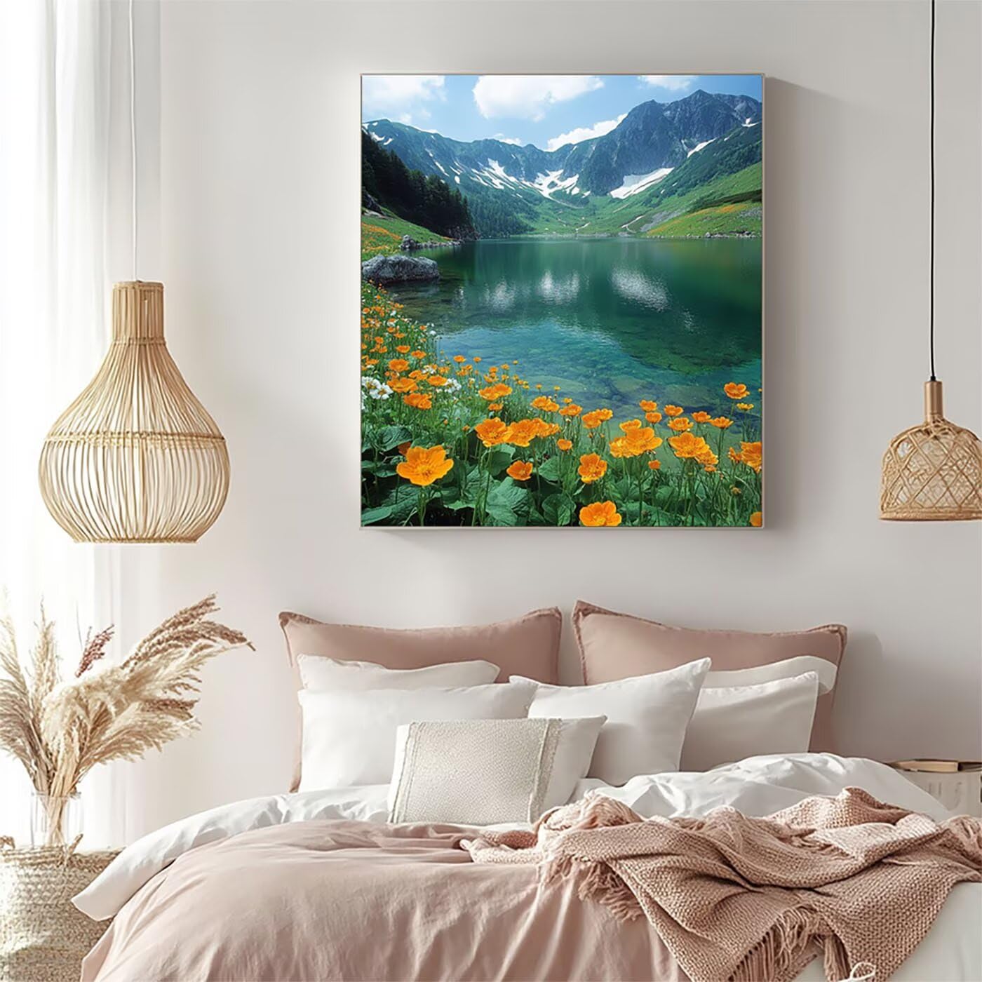 Malowanie po numerach dla dorosłych i dzieci, góry, malowanie po numerach dla dorosłych farbą akrylową i pędzlami, kolorowe płótno do malowania, 40 x 60 cm, materiały plastyczne do dekoracji pokoju