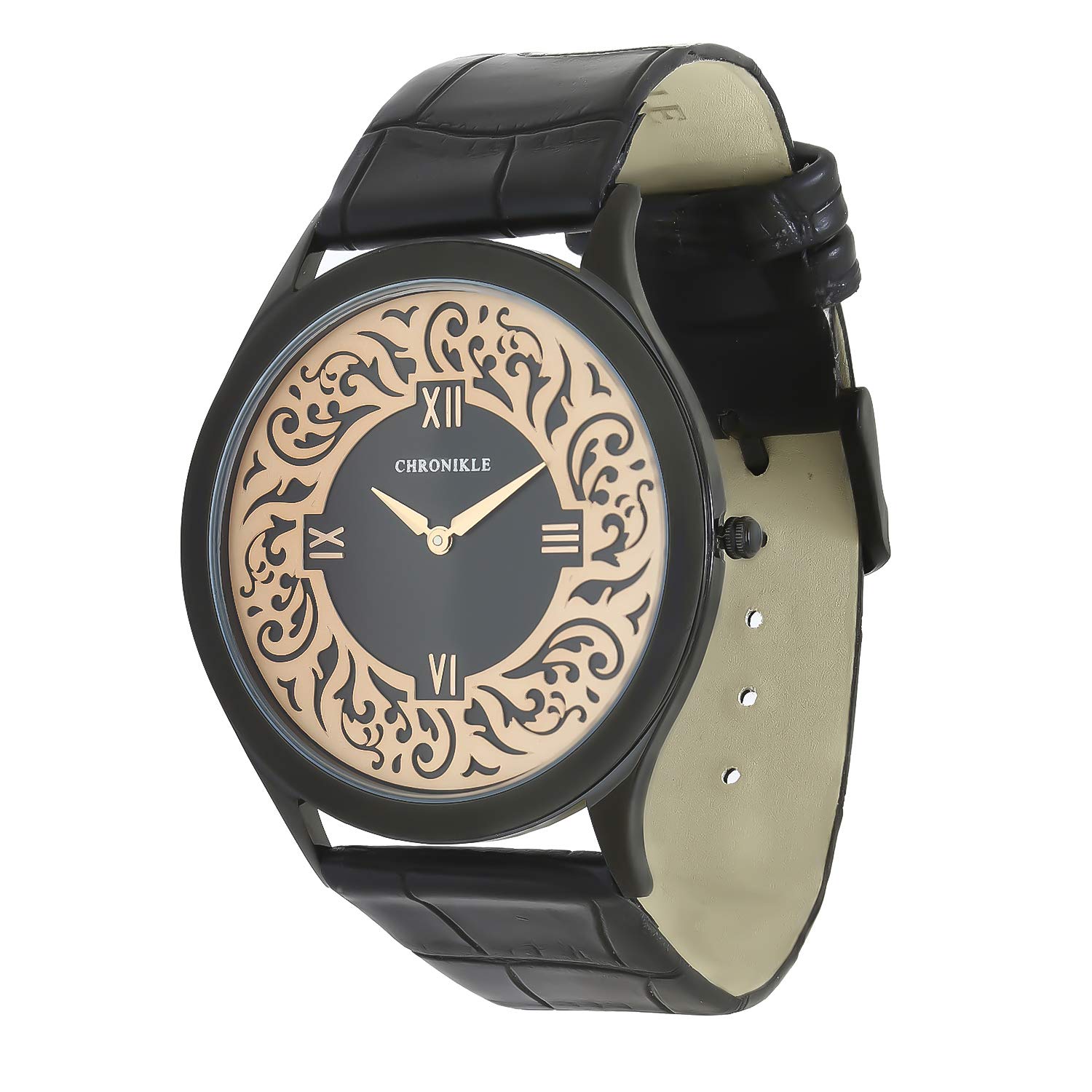CHRONIKLE Designer Mens Wrist Watch (Dial Color:Golden,Black | Band Color: Black, Leather Strap) (B07L4SNGPN) Amazon Price History, Amazon Price Tracker