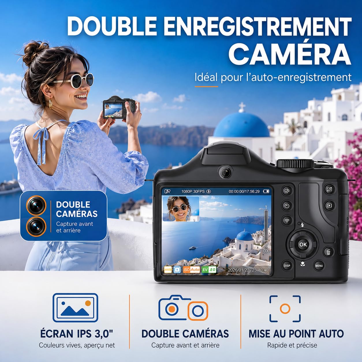 Cámara Digital 8K 75MP con WiFi Doble Lente Selfie para Vlogs Principiantes