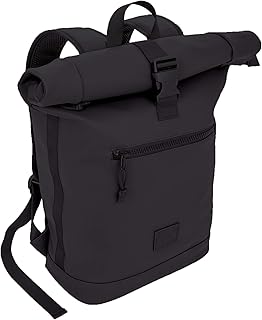 X RAY Roll Top Laptop Backpack for Men Women, PU Leather Expandable Roll Up Backpack Capacity Adjustable 22L & Fits 15.6" Laptop, Black