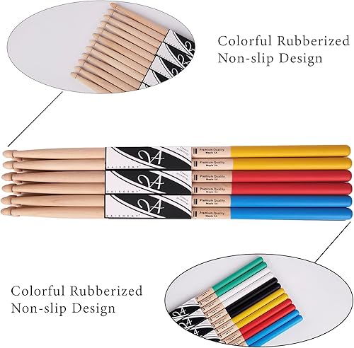 Miniatura 3 de Baquetas con mango de goma antideslizante, baquetas 7A para adultos, 12 pares de baquetas clásicas de madera de arce para niños, accesorios de