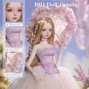 1/4 BJD Doll, Ball Jointed Doll Full Set Art Collection, Height 44cm/17.3inch, with Hat Clothes Set Blonde Wig White Shoes, Surprise Gift