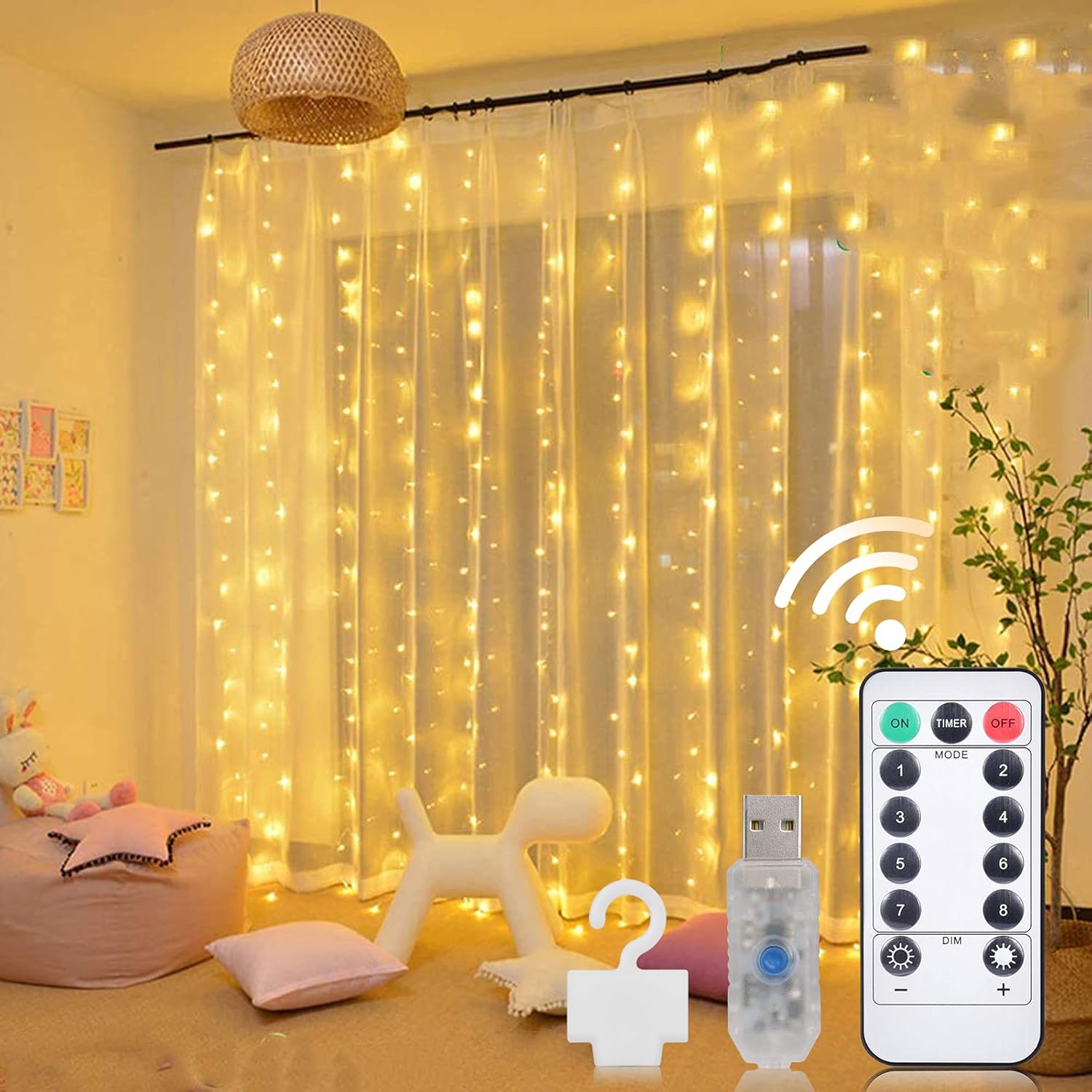 Curtain Lights, 9.8 X 9.8 ft 300 LED Curtain Lights For Bedroom Fairy Lights 8 Lighting Modes Twinkle Lights Curtain String Lights For Bedroom window Decor Outdoor Indoor Wedding Birthday Christmas (Yellow) Curtain Lights, 9.8 X 9.8 ft 300 LED Curtain Lights For Bedroom Fairy Lights 8 Lighting Modes Twinkle Lights Curtain String Lights For Bedroom window Decor Outdoor Indoor Wedding Birthday Christmas (Yellow)