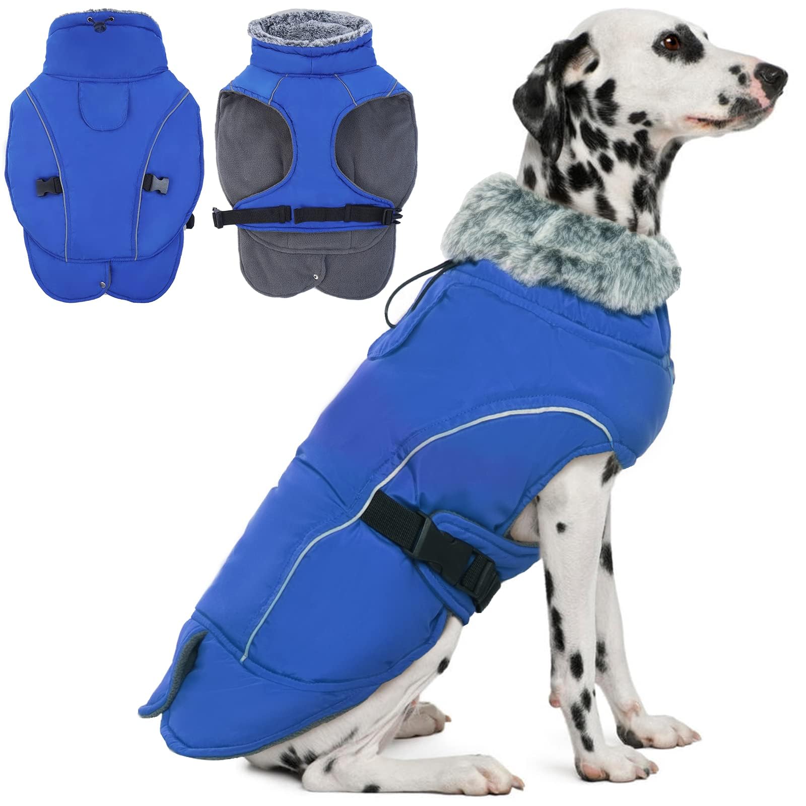 DENTERUN Cappotto invernale caldo per cani antivento e accogliente giacca in pile spesso idrorepellente con imbracatura/guinzaglio e riflettente per cani di piccola taglia media