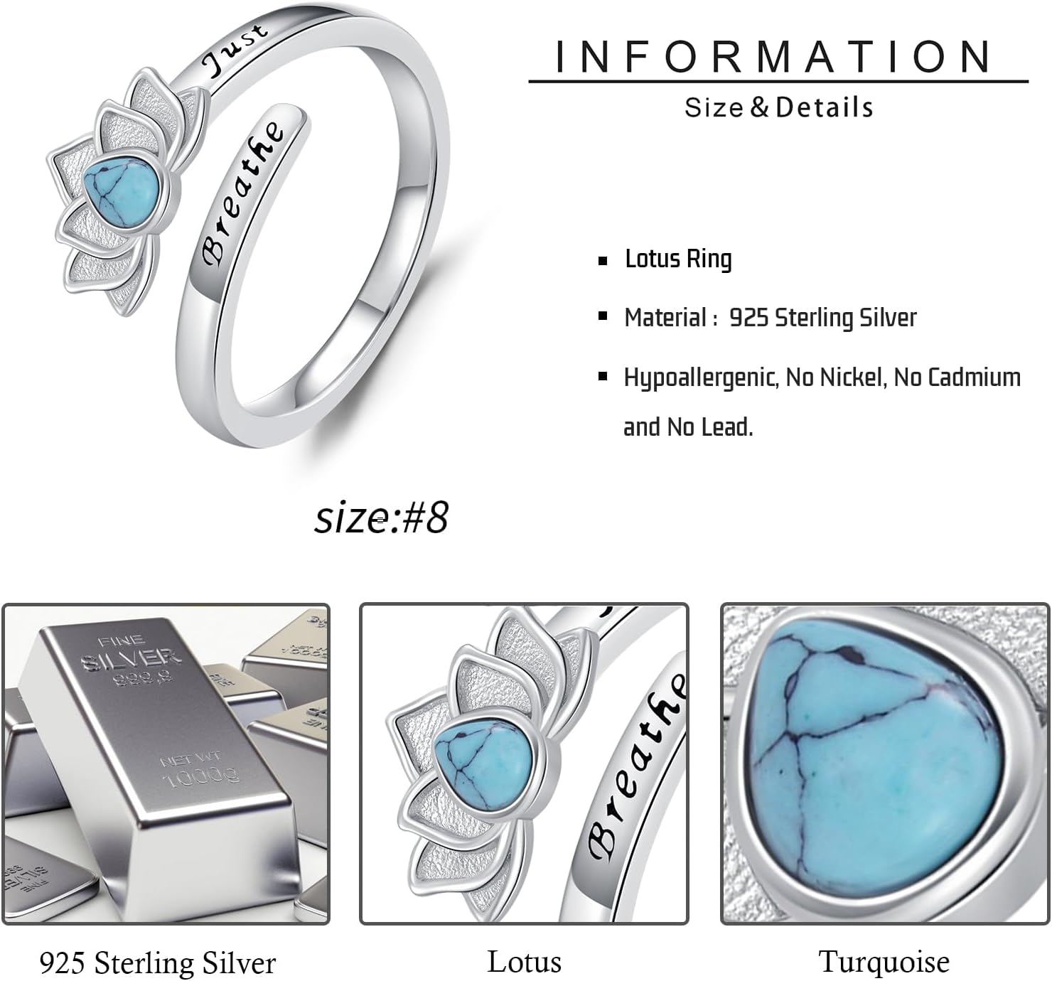 925 Sterling Silver Rings for Women Moss Agate/Turquoise/Moonstone/Amber/Malachite Rings Gift for Christmas Mother's Day Valentine's Day - Image 5