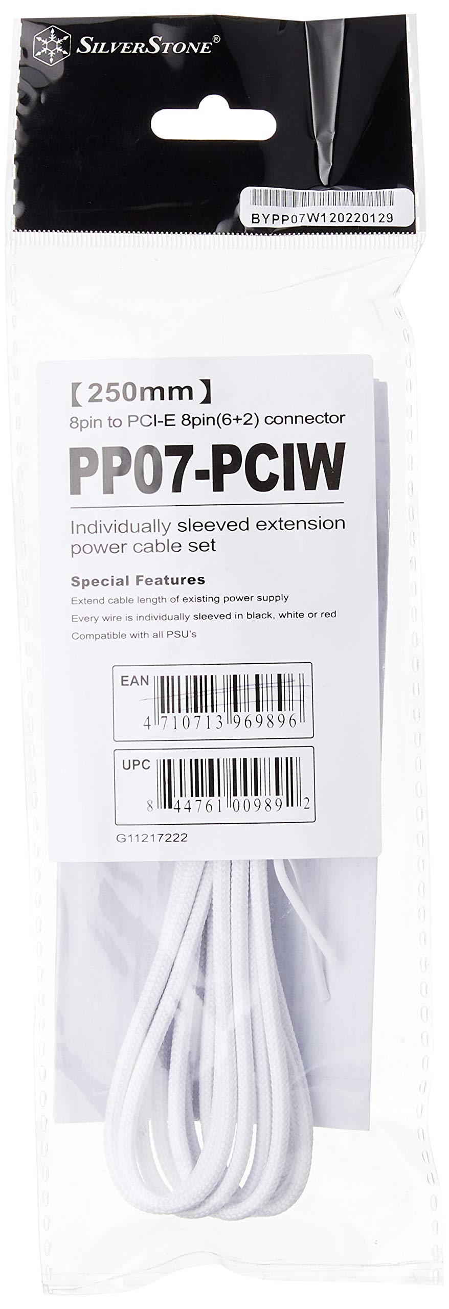 Silverstone Tek Sleeved Extension Power Supply Cable with 1 x 8-Pin to PCI-E 8-Pin Connector (PP07-PCIW)