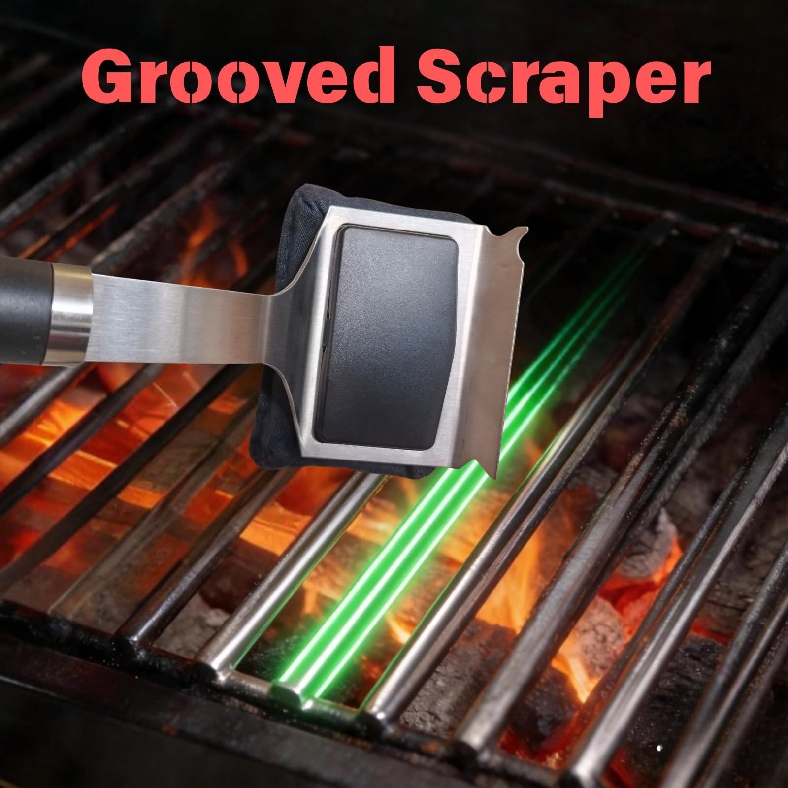 Spazzola per griglia per esterni, senza setole, raschietto rinforzato, testa sostituibile, accessori sicuri per la pulizia del barbecue (nero)