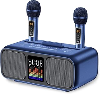 Karaoke Machine for Adults and Kids, Portable Speaker with 2 Wireless Microphones and LED Lights, 3D Stereo, Supports AUX/USB/Type C/TF Card, for Party, Home Karaoke, Outdoor Activit