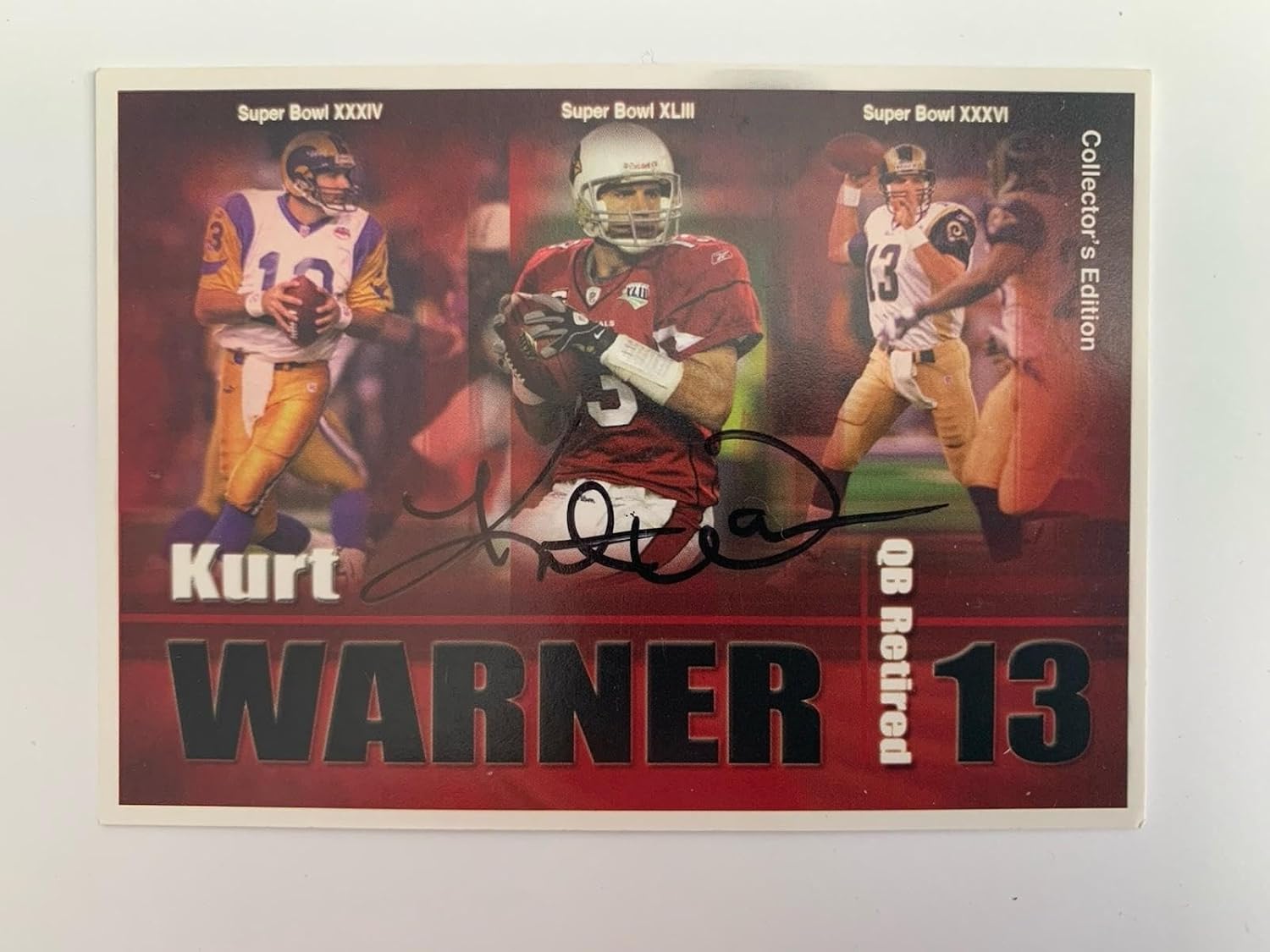 Kurt Warner Signed Collectors Edition Football Card+coa Hof Qb Rams+cardinals - NFL Autographed Football Cards