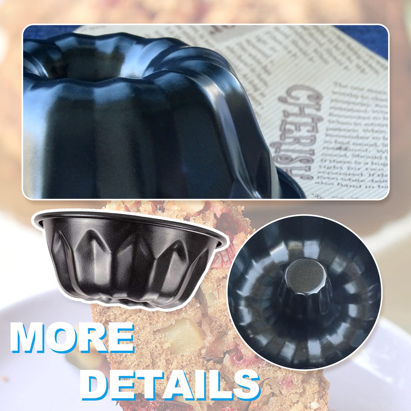 Moule Kouglof Mini 12cm Lot de 4 Moule à Gâteau Rond avec Revêtement Antiadhésif Moule à Kougelhopf, Noir Moule à Gâteaux Kouglof, Antiadhésif