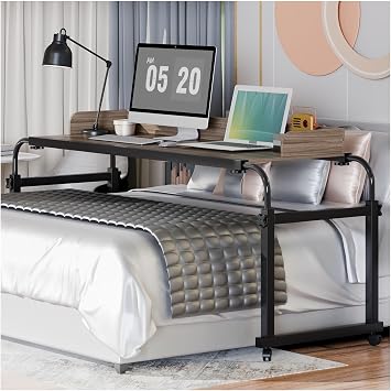 Anvazise Over Bed Table with Wheels, Adjustable Height & Length Overbed Tables, Laptop Desk for Bed, Rolling Standing Desk,for Working Reading Eating