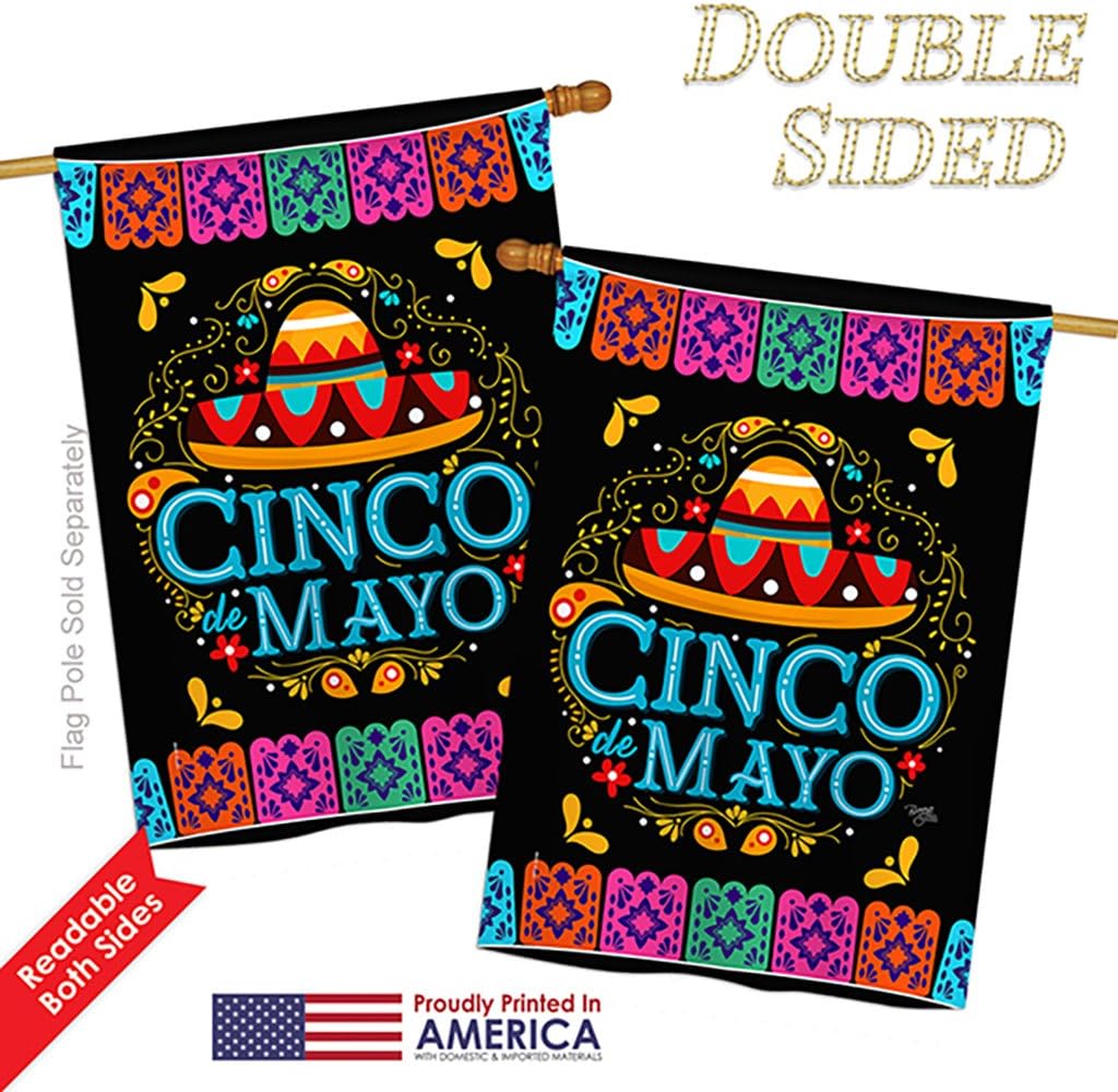 Breeze Decor H115138 Picado Cinco De Mayo Country & Primitive Southwest Decorative Vertical House Flag, 28" x 40", Multicolor