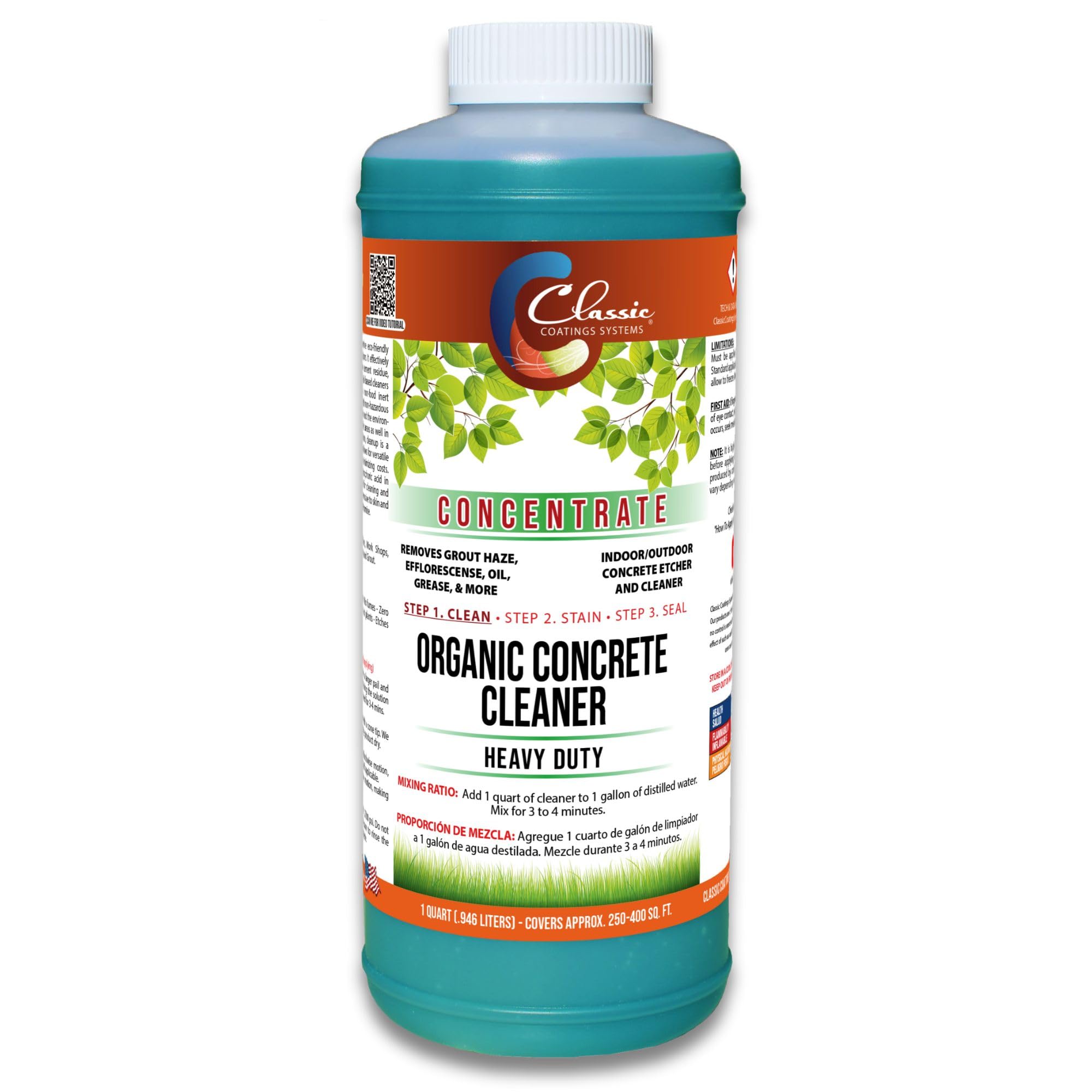 Classic Coatings | Eco Concrete Cleaner Concentrate | Indoor/Outdoor | Environmentally Safe, Non-Toxic, Easy to Use | Cleans Concrete, Driveways, Garage Floors, Stone, Bricks & More