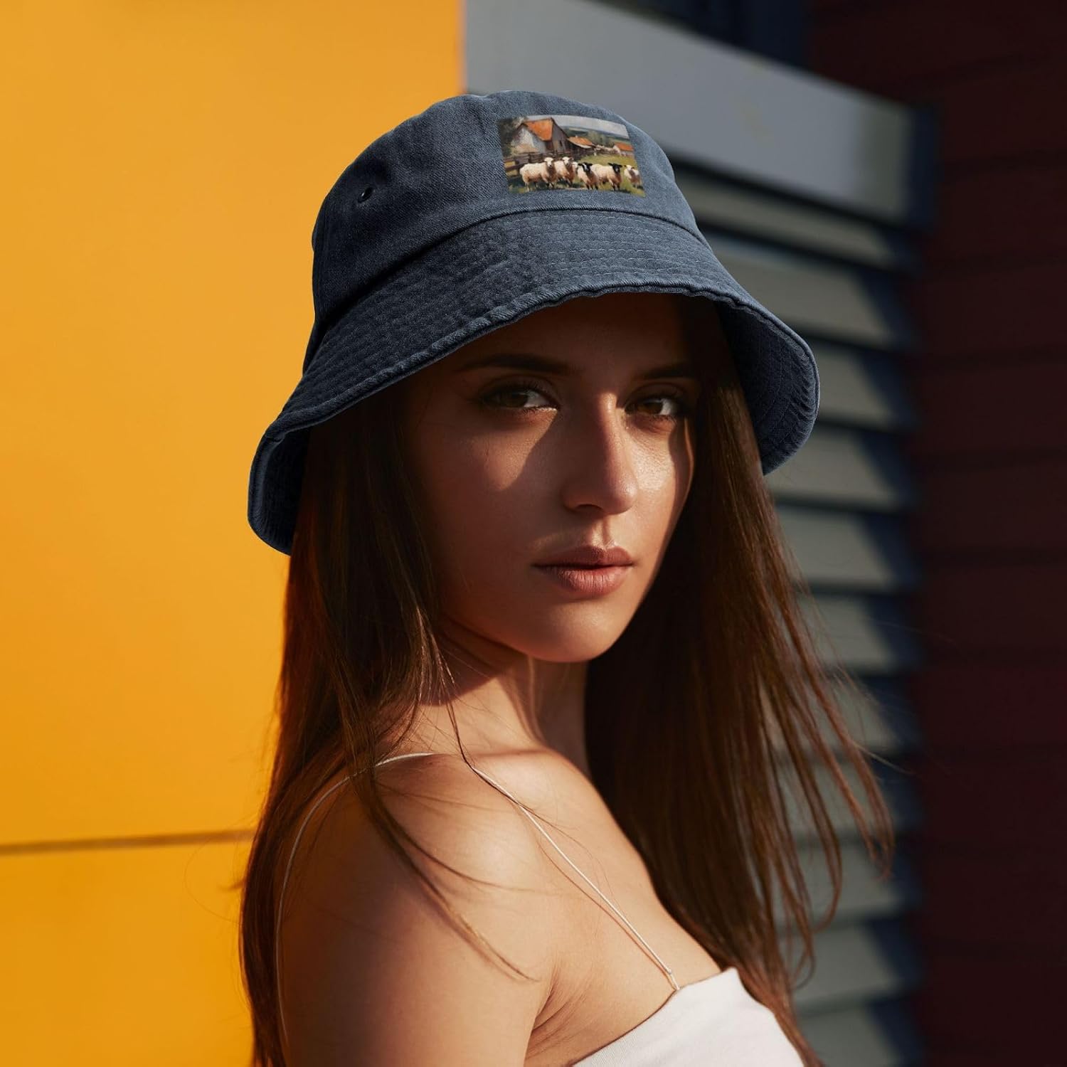 Cute Farm Animals Printed Cowboy Fisherman hat, Suitable for Outdoor Fishing Beach Party Fisherman hat Hip-hop hat, Navy Blue