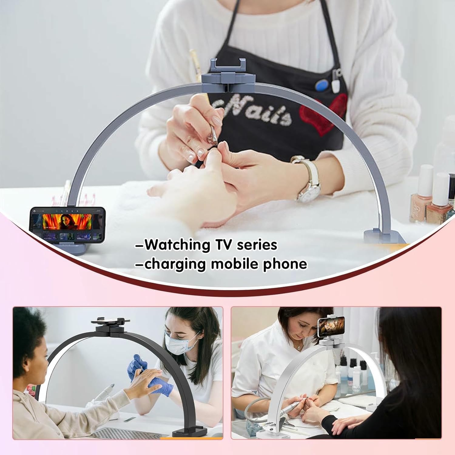 31in Foldable Half Moon Light, Professiona Half Moon Light for Nail Desk, LED Arch Nail Tech Table Lamp with Holder..