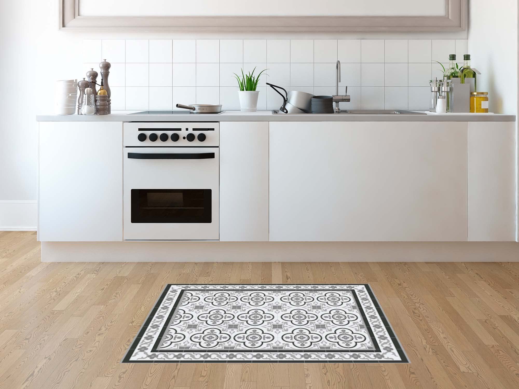 Oedim Tapis mosaïque vintage design vert foncé, 120 x 95 cm, tapis de cuisine en vinyle, tapis de salon antidérapant, sol en vinyle