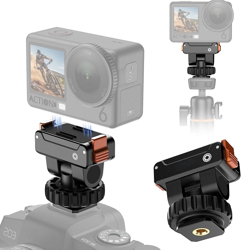 Cold Shoe Adapter Mount for DJI Osmo Nano/Action 6, Magnetic Quick Release Hot Shoe Mount w 1/4" Thread Tripod Adapter, 180° Tilt Camera Accessories for DSLR Vlog Dual Camera Shooting Content Creator