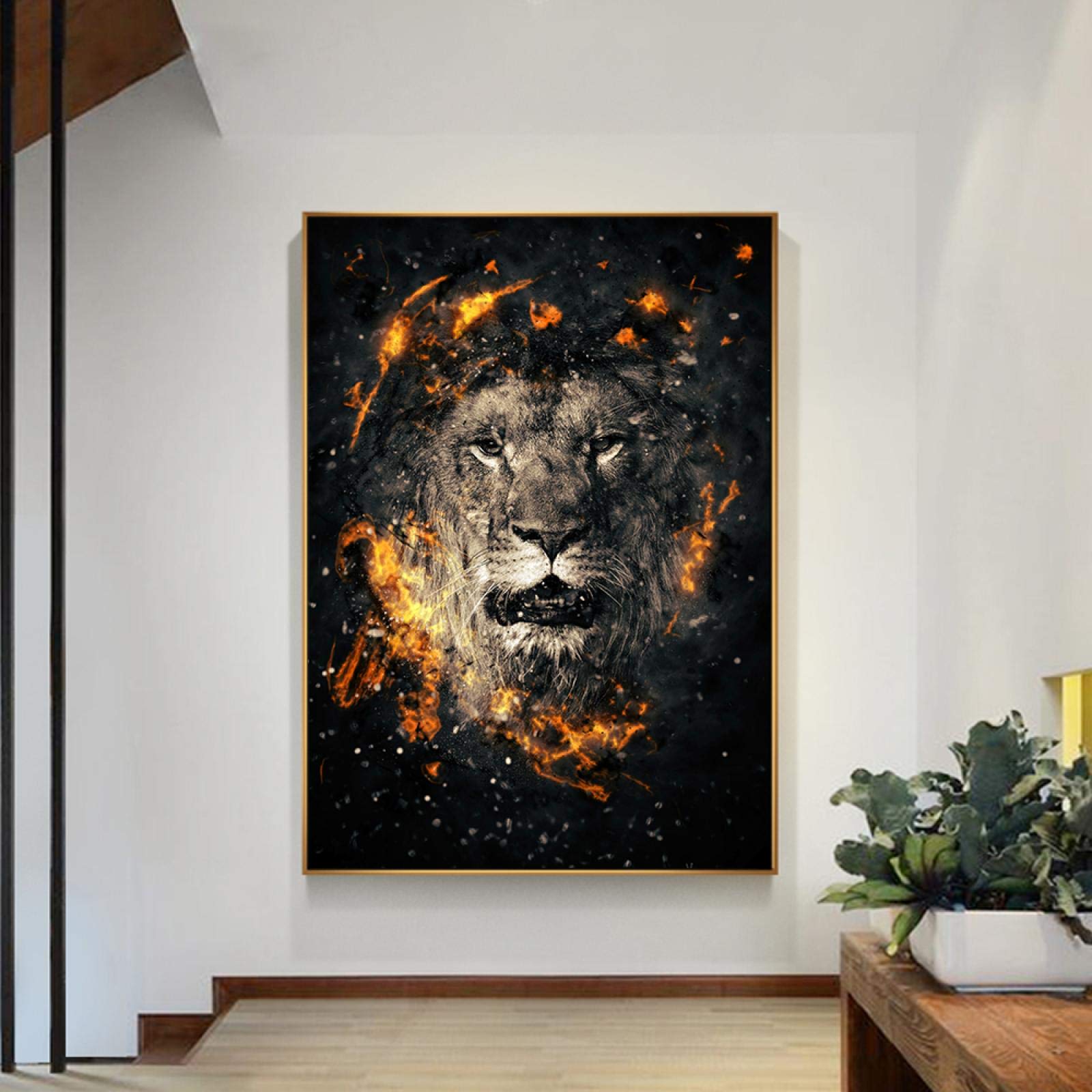 Amazon｜現代の壁の芸術の絵画抽象的な動物の芸術のキャンバスは火の絵