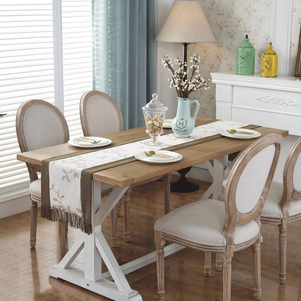 FYJS Runner da Tavolo Imitazione Canapa Tinta Unita Striscia Centrotavola Moderno Vintage Rettangolo Taglio Laser Finitura Triangolo con Nappine Table Runner 32X180cm,Grigio Scuro