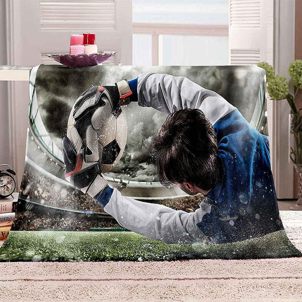 Couverture polaire en flanelle footballeur 150x200 cm chaude pour lit et canapé