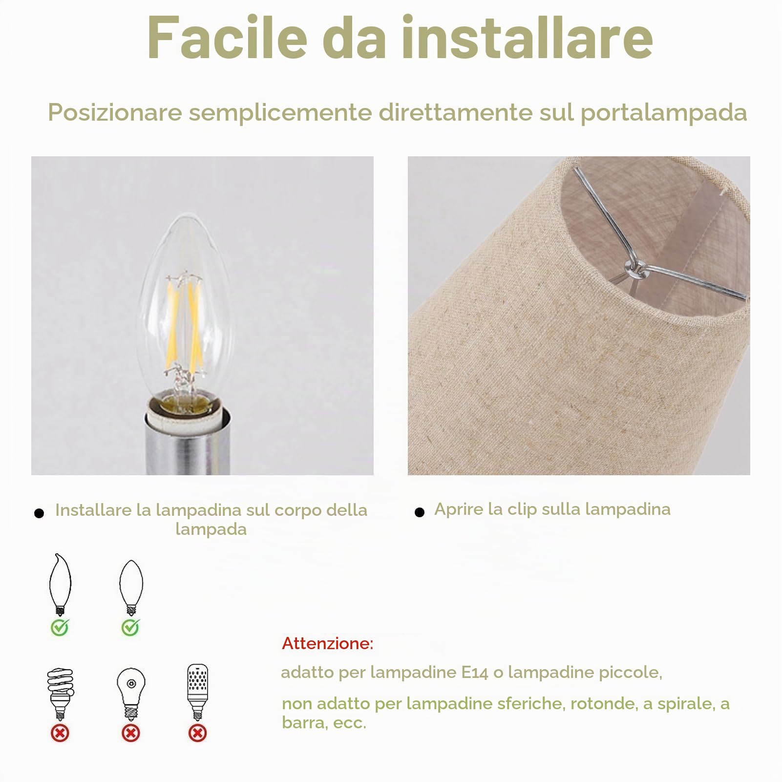 Paralume in Tessuto per Candela Lampadario Lampada da Parete, Set di 6 Paralumi da Comodino E14 da parete, Clip On Paralumi Moderna, Piccolo Paralumi Lampadari Lampadario e Lampada a Muro