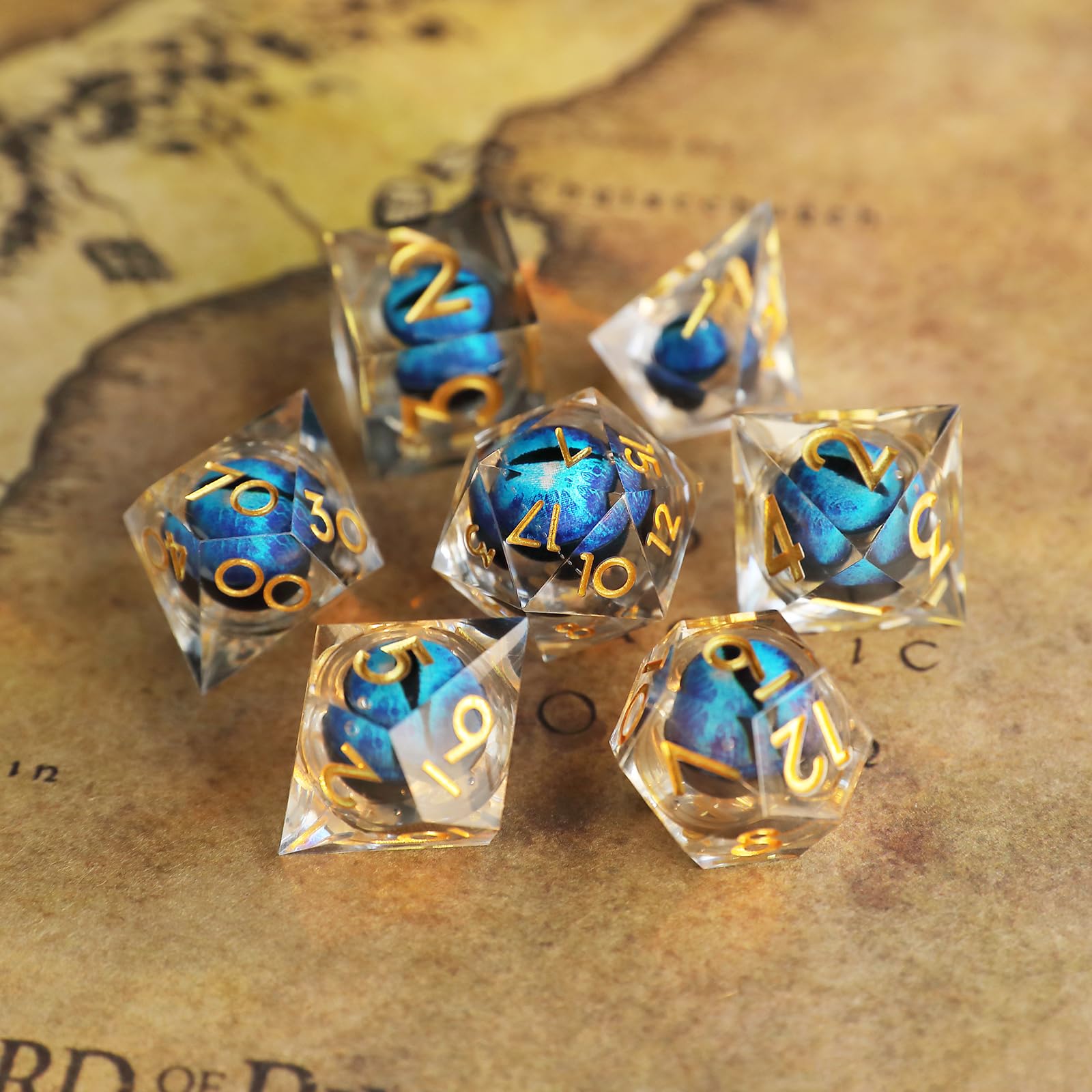 Floating Pupil Eyeball Resin Sharp Edge Dice Set