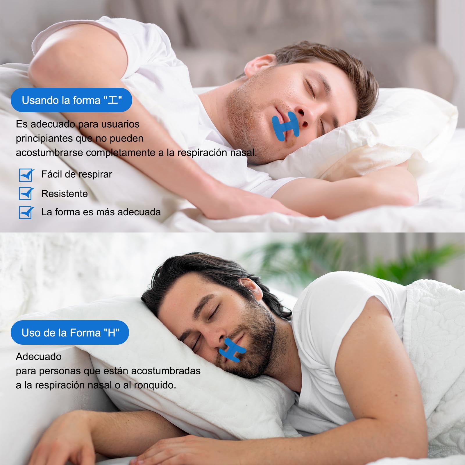 60 Piezas Mouth Tape for Sleeping, Anti Ronquidos Myotape, Cinta Bucal para Dormir, Solución para Ronquidos, Alivio Inmediato del Ronquido, Menos Respiración Bucal (Azul-H)