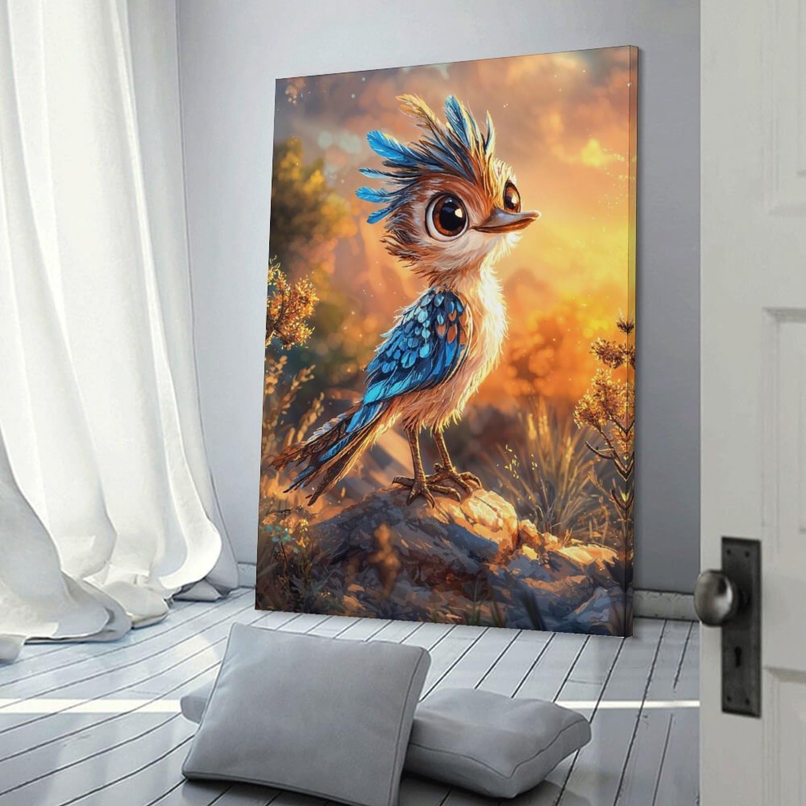 Junmoney Frame-Style-8 Cute Bird At Sunset Decorative Canvas Print, 16X24inch(40X60cm), For Gallery Wall Decor And Room Displays, Wall Decor Suited To Curated Displays